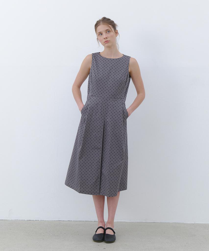 CLUNY Dot Pattern Sleeveless Dress - Gray