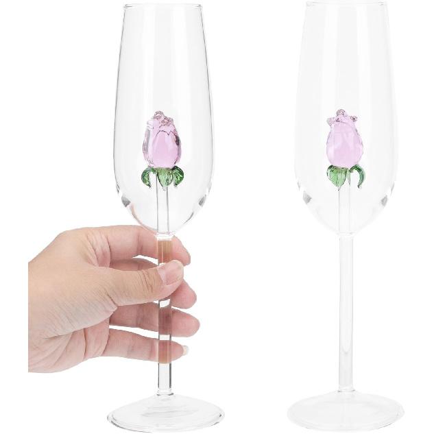 STOBAZA Rose Wine Glass with Rose Inside Wine Goblet Cocktail Glasses Crystal Flutes Red Wine Glass for Wedding Birthday Christmas Gift-1pc