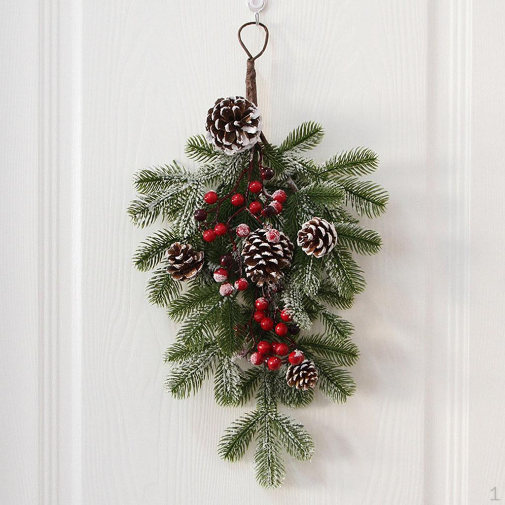 

Artificial Christmas Teardrop Swag, 21.7In Mixed Pine and Swag for Front Holiday Wall Window Hanging