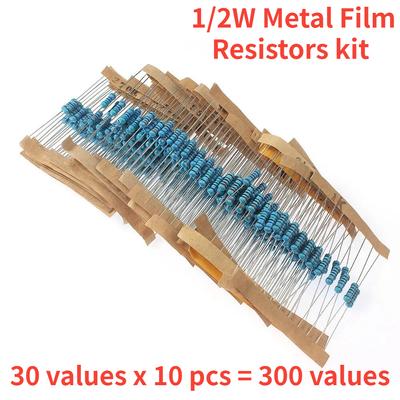 300PCS/Set 1/2W Metal Film Resistance 30Values 1% Electronic Resistors Assortment Kit 1k Ohm ~ 820K Ohm 0.5W Kit Resistores