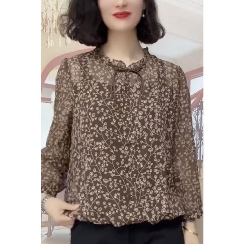 Printed Pullover Chiffon Shirt Spring and Autumn New Fashion Style Age-reducing Shirt Temperament Top