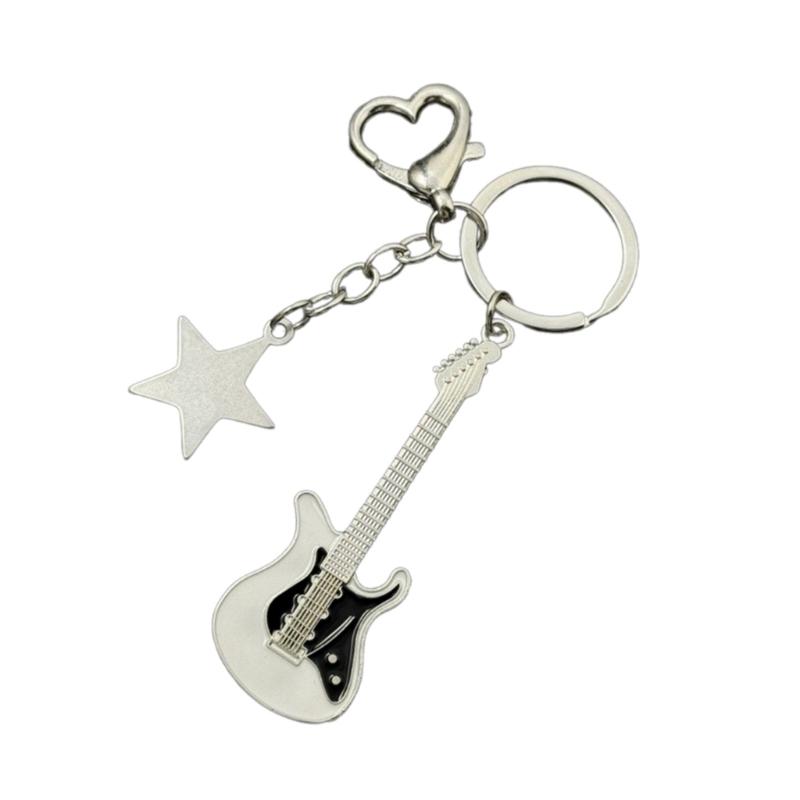 Fashion Star Guitar Keychain Pendant Simple Hanging Decorations Keyring Charm for Purse Bag Backpack Handbag