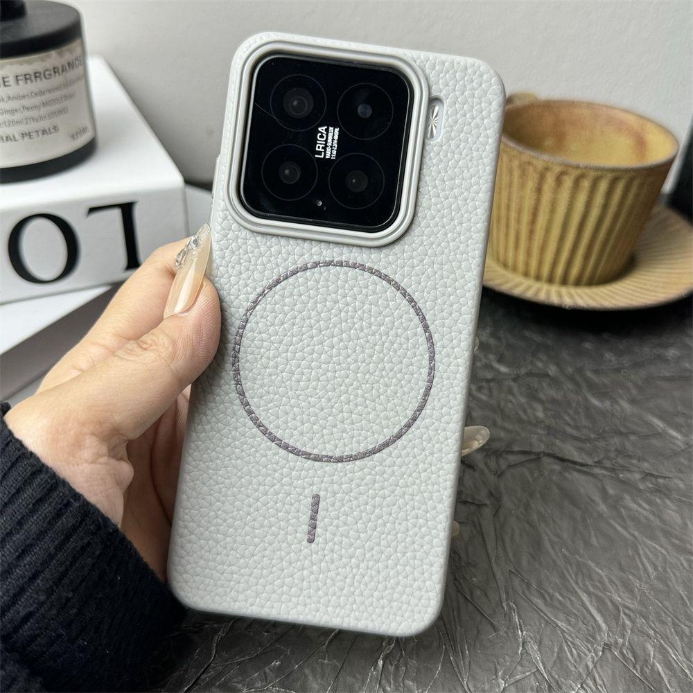 Xiaomi Mi 15 Mobile Phone Case, Lychee Pattern Plain Leather 14ultra Matte Large Hole Simple 13pro Soft Anti-drop Simple