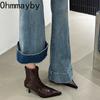 Street Style Spitzschuh Schmal Damen Stiefeletten Mode Dünne Absätze Schuhe Weiblich Modern Kurze Stiefeletten