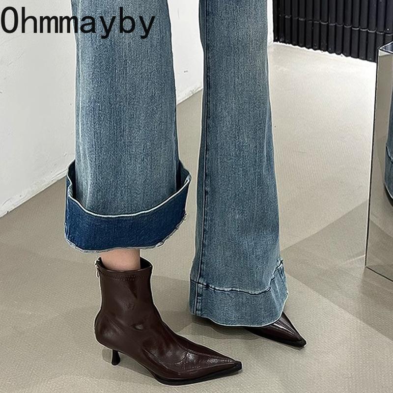 Street Style Spitzschuh Schmal Damen Stiefeletten Mode Dünne Absätze Schuhe Weiblich Modern Kurze Stiefeletten