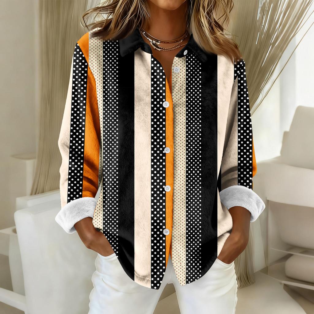 Camicia da donna, camicetta, stampa, bottoni, manica lunga, casual, basic, colletto, regolare