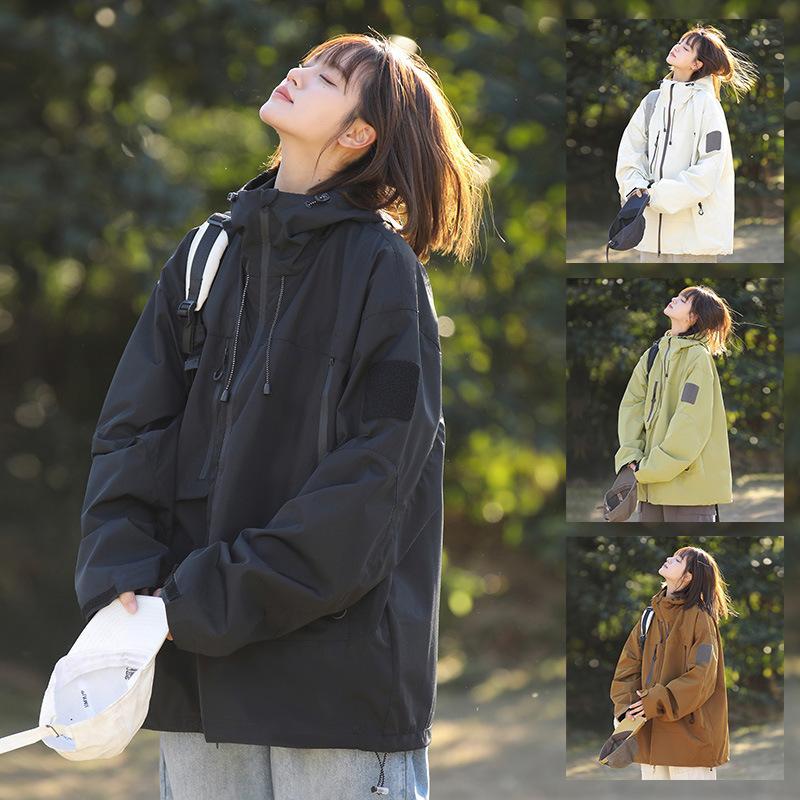 

Мужская и женская функциональная ветровка для улицы, новая весенне-осенняя куртка в стиле кэжуал, свободного кроя, в стиле рабочей одежды, мужская трендовая 3XL чёрный