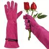 1 Pair Long Leather-Like Gardening Gloves with Extended Cowhide Sleeves Heavy-Duty Thorn-Resistant Rose Pruning Gloves Outdoor