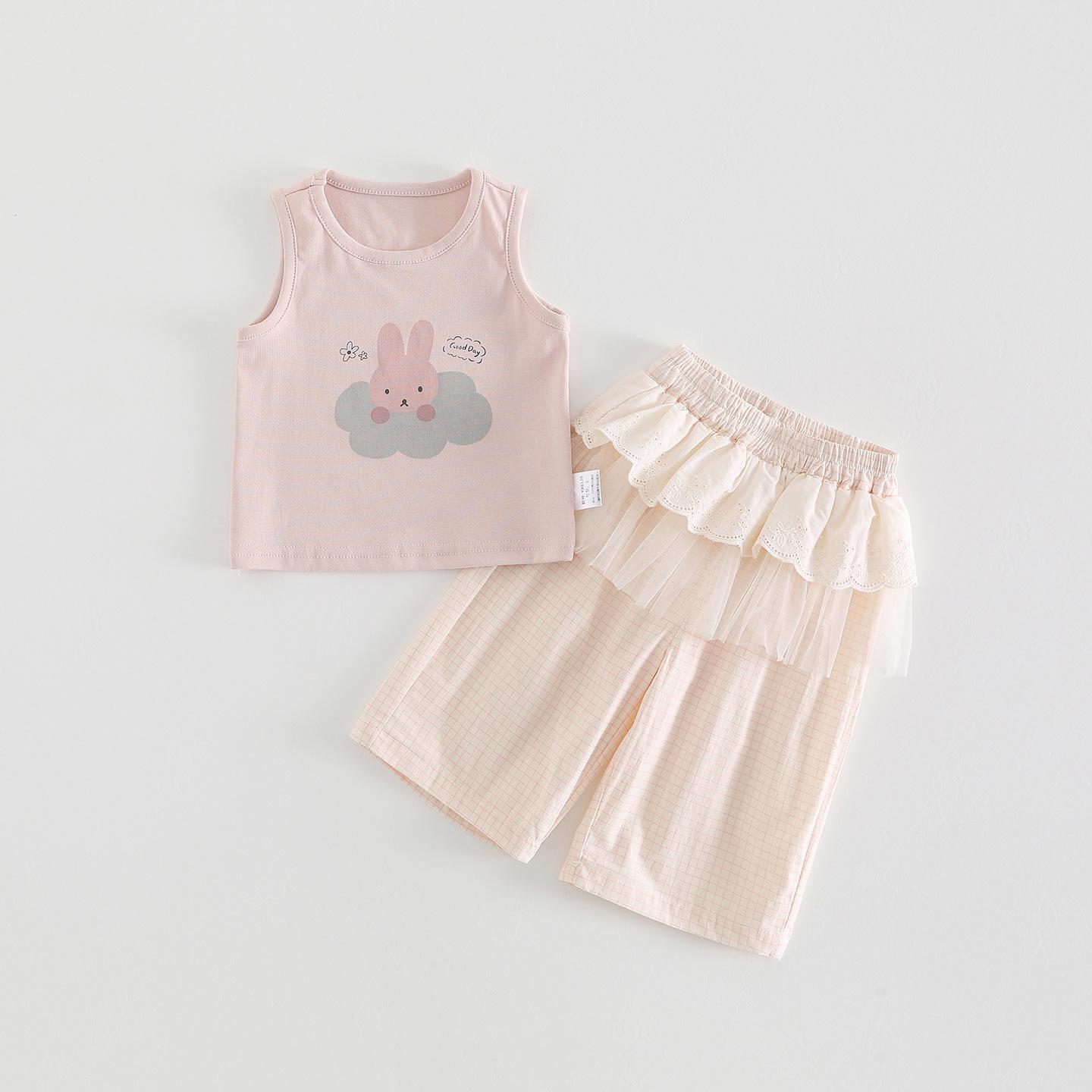 2026 Korean Style Girls Sleeveless Ruffle Tank Top & Pants Summer Set 73 cm