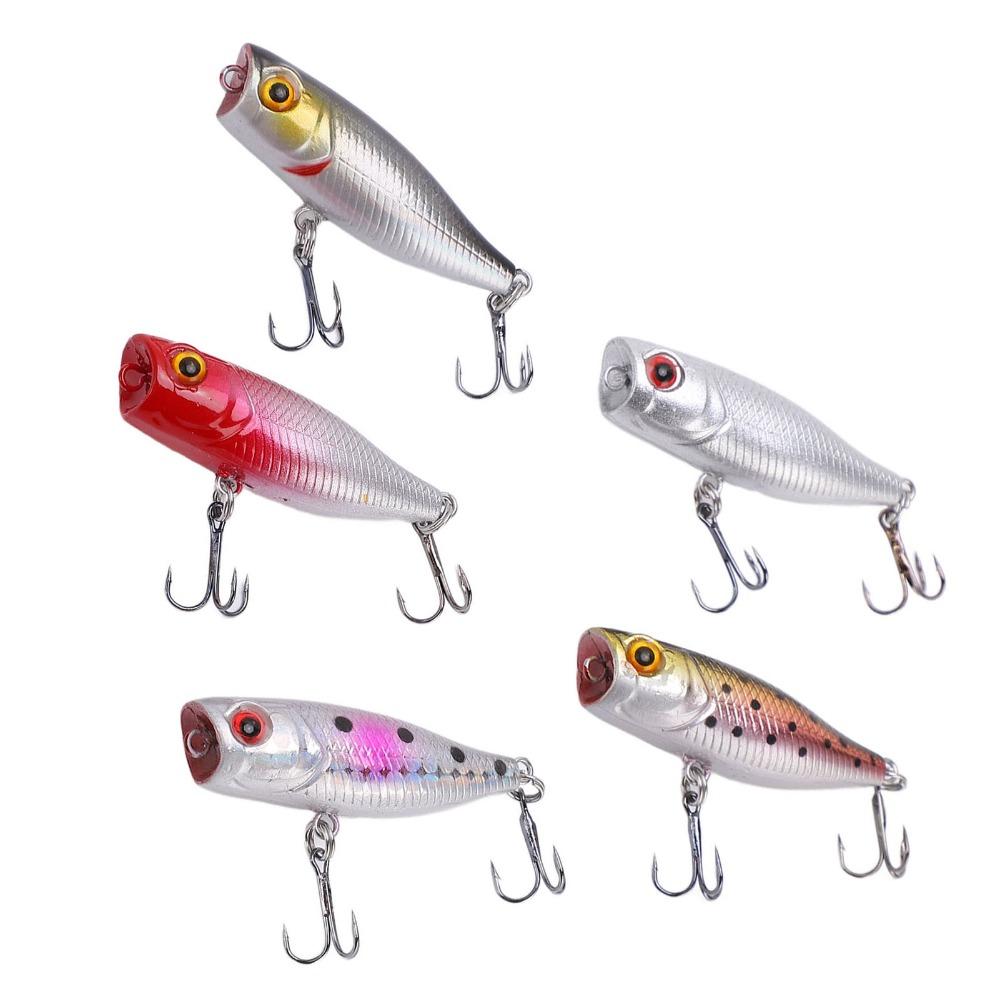 5pcs with Rolling Steel Balls Topwater Popper Lures with 3D Eyes Fishing Lures Freshwater Fishing