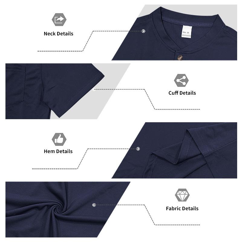 Men Henley Neck Short Sleeve T Shirt With Chest Pocket Casual Solid Color Tops