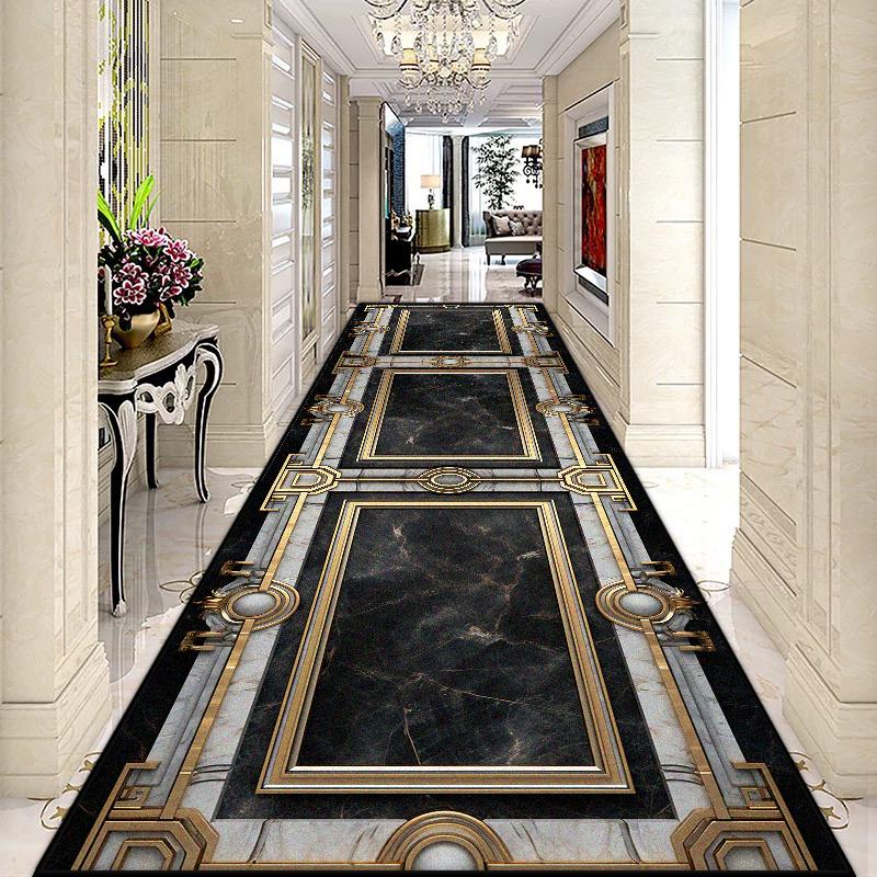 European Style Long Corridor Carpet for Living Room Marble Decoration Home Hallway Runner Rug Villa Hotel Stairs Passageway Mat