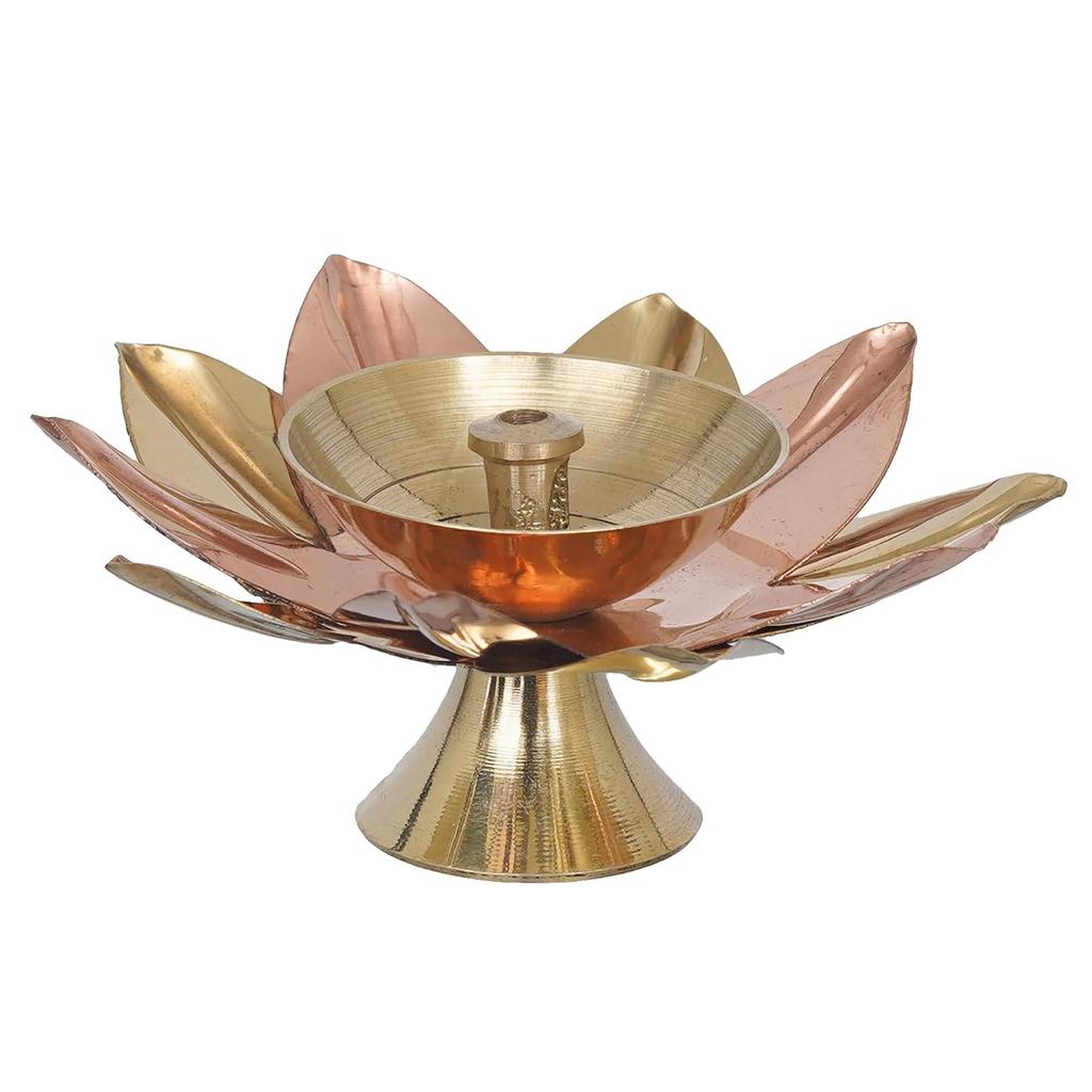 Diya Lamp, Copper and Golden Lotus Flower Shape Decorative Brass Diya, eCraftIndia