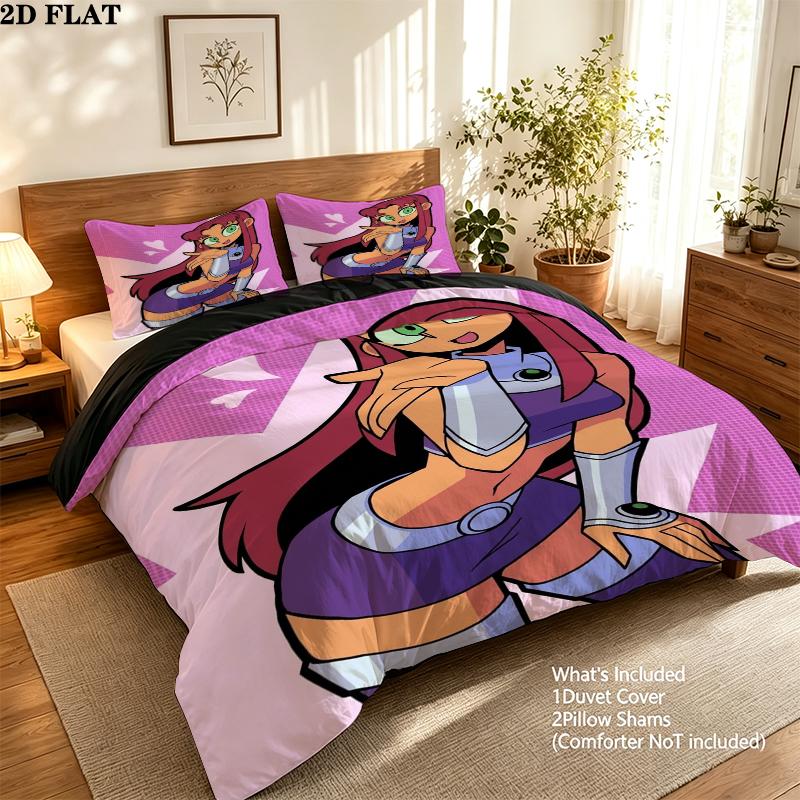 Tits Teen Titans Pattern Bedding uilt Set uilt Cover Pillowcase Home Decoration Birthday Gift (1 * duvet cover + 2 * pillowcase without core)