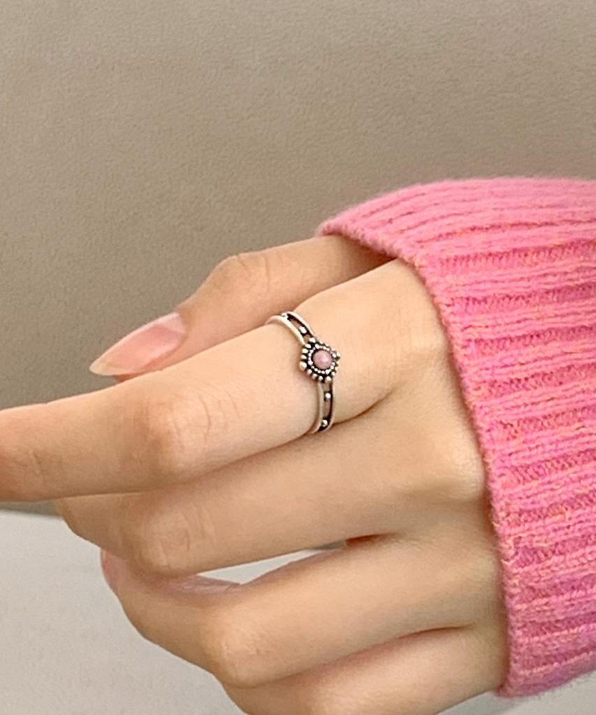47Bag 925 Silver Opal And Rose Quartz Gemstone Ring Feliz