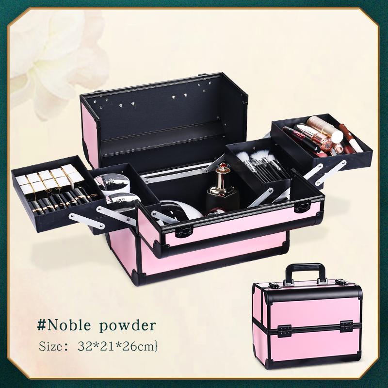 Professional Large Makeup Train Case 4 Trays Cosmetic Cases, Large Makeup Storage Organizer Box with Lock Aluminum Frame
