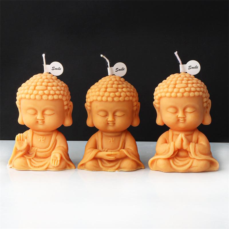 Mini Cartoon Monk Candle Silicone Mold 3D Buddha Statue Gypsum Form Concrete Resin Moluds DIY Religion Temple Buddha Home Decor