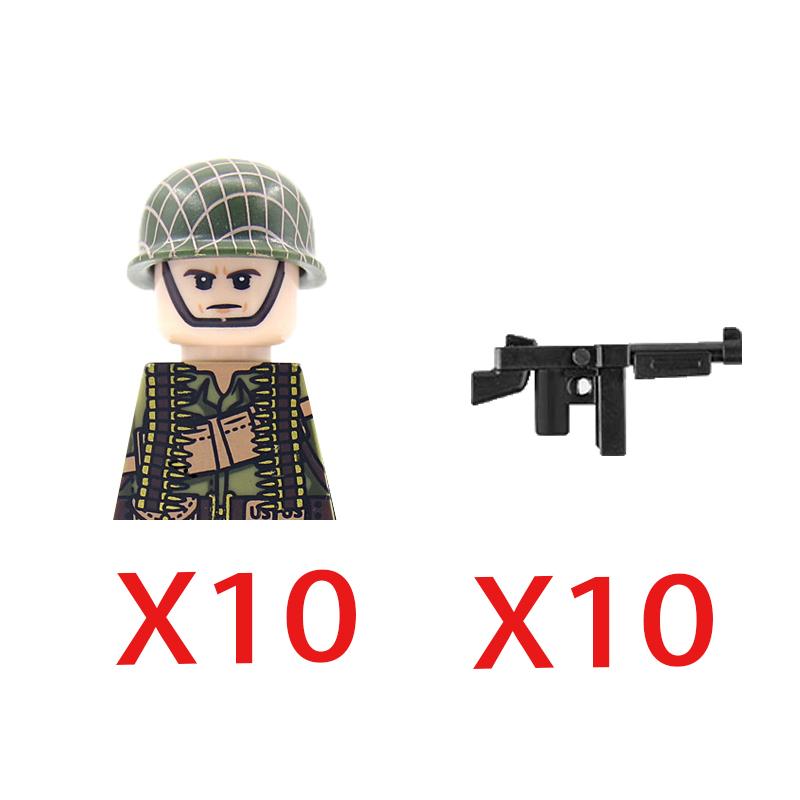 Military Soldier Building Block Figure British US Snow Camouflage Troop MP40 M1A1 Motorcycle Accessories Toys Gift Brick Z02
