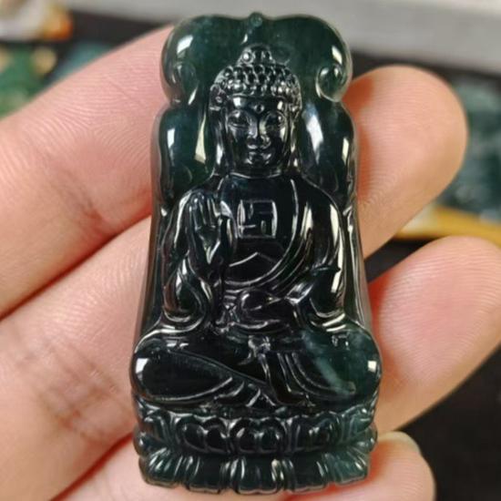 Amitabha Buddha Jadeite Pendant - Unisex Natural Grade A Carving