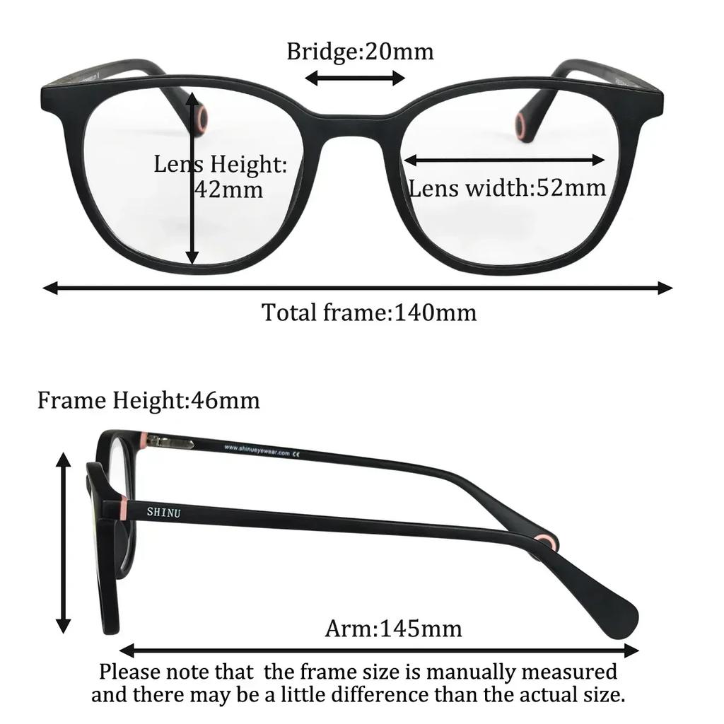 SHINU Myopia Glasses for Women TR90 Frame Blue Light Blocking Resin Lenses Far Sighted Grade Eyewear