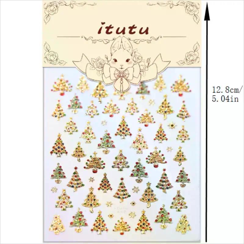 Cute Christmas Style Crystal Ball Colored Lights Christmas Tree Nail Art Print Stickers Manicure Decals Stickers Nail Decor Gift