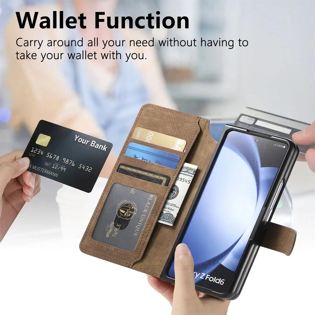2 in 1 Detachable  Magnetic Flip Phone Case For Samsung Galaxy Z Fold 7 6 5 5G Fold6 Fold7 Cards Solt Wallet Removable Bag Cover