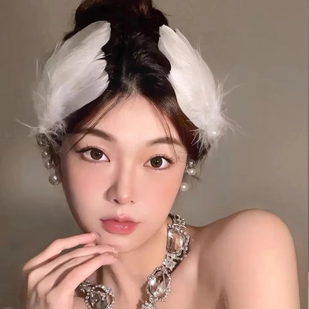 Ballet Style Feather Hair Clips Feather Side Hair Clips Gift Faux Pearl Hair Clips