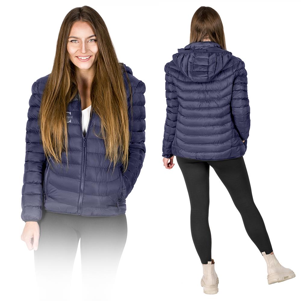 USB heated jacket for women and men, winter quilted, warm, plus size xl, navy blue, size M
