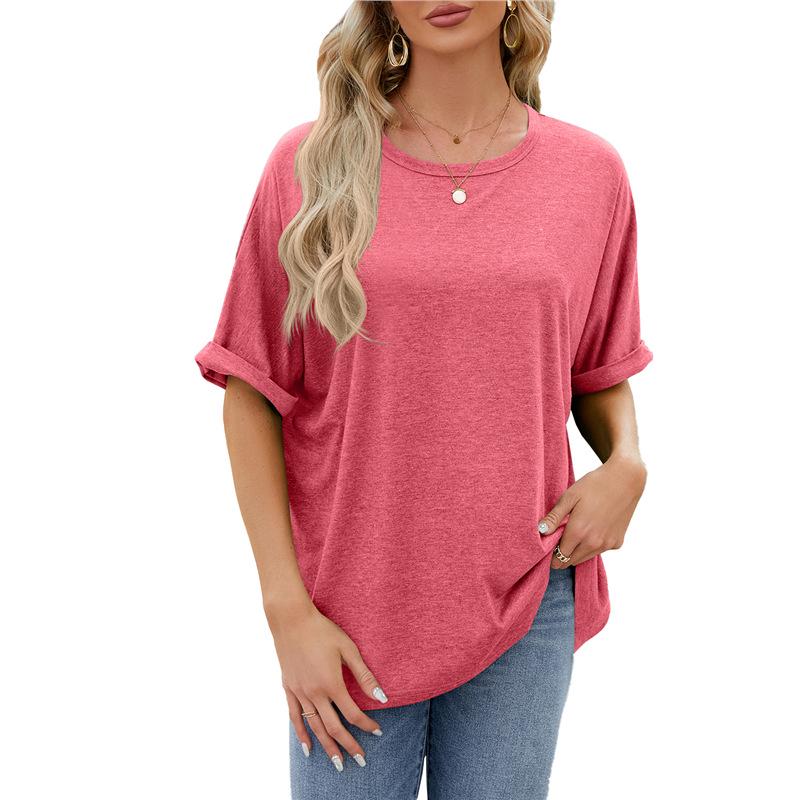 2024 Women's Spring/Summer Loose Solid Color Round Neck Short Sleeve T-Shirt