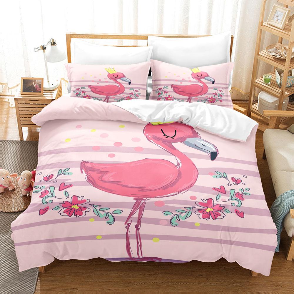New Bedding 3D Digital Home Textiles Sheet Kit Three-Piece Set Fiery Warm Winter Flamingo