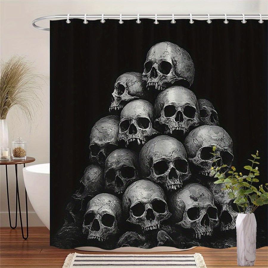 

Шторка для душа Пирамида из черепов - Дизайн с изображением пирамиды из черепов в черно-белом исполнении на сплошном черном фоне, Прочная полиэстеровая ткань 48x72inch 120x180cm