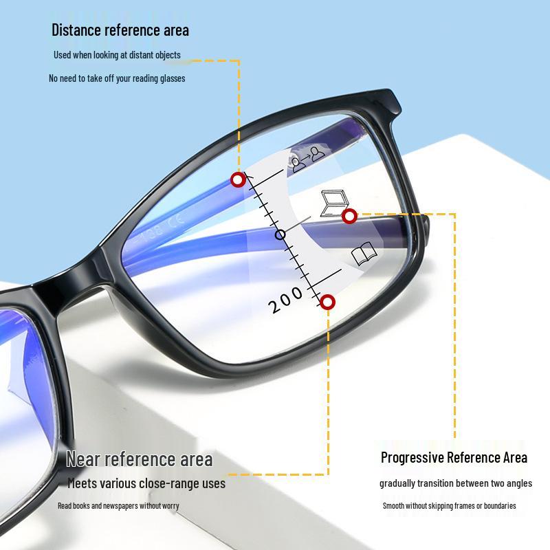 Compact High-Definition Anti-Blue Light Progressive Reading Glasses for Men - Suitable for Near and Far Vision