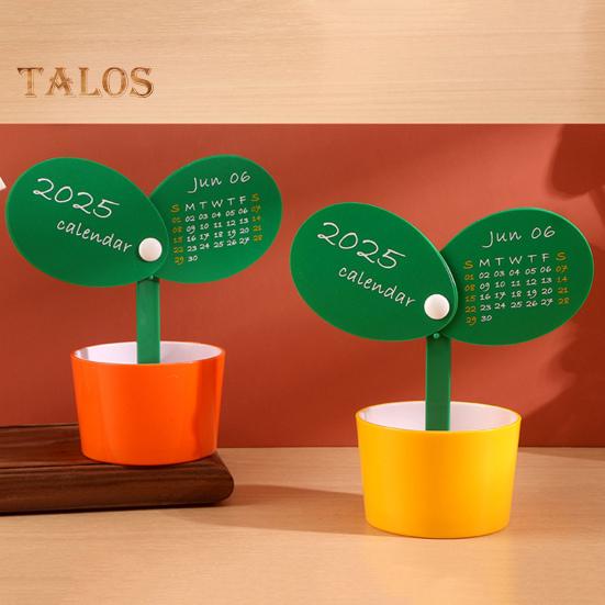 Pen Holder Desk Calendar 2025 Potted Plant Monthly Calendar with Pen Holder Base Tabletop Decoration for Home Office Organizer