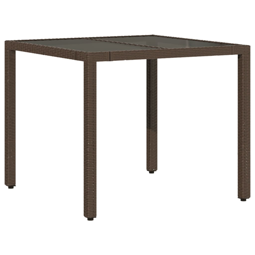 Vidaxl Garden Table with Glass Top, Brown, 90X90X75 Cm, Poly Rattan