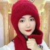 Knitted Beanie Hat Scarf Windproof Neck Warmer Winter Integrated Cap Scarf  Women