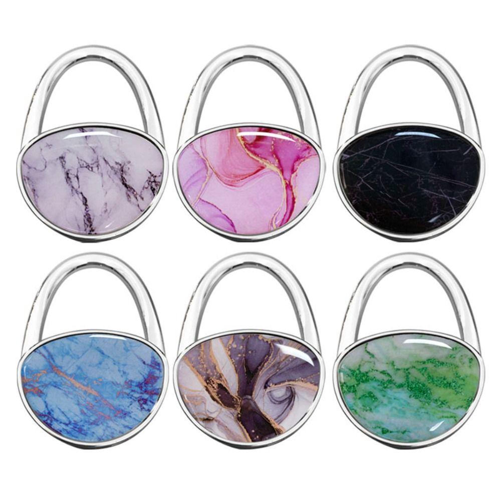 Fashion Marble Texture Handbag Hook Foldable No Punch Purse Hanger Holder Oval Portable Table Edge Hook Under Desk
