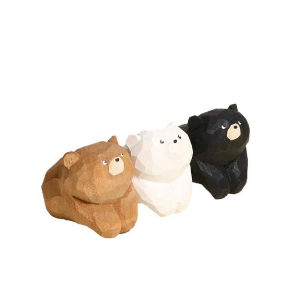 Cute Wooden Carving Ornament Decoration Mini Bear Statue Cuddly Wooden Bear Figurines  Gift