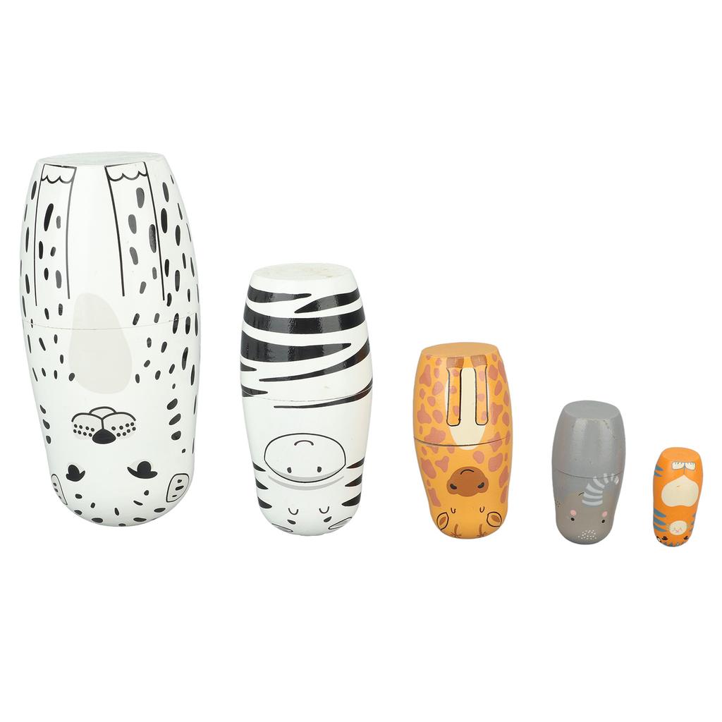 5Pcs Russian Nesting Dolls Hand Made Exquisite Wooden Animal Nesting Dolls for Christmas Gift House