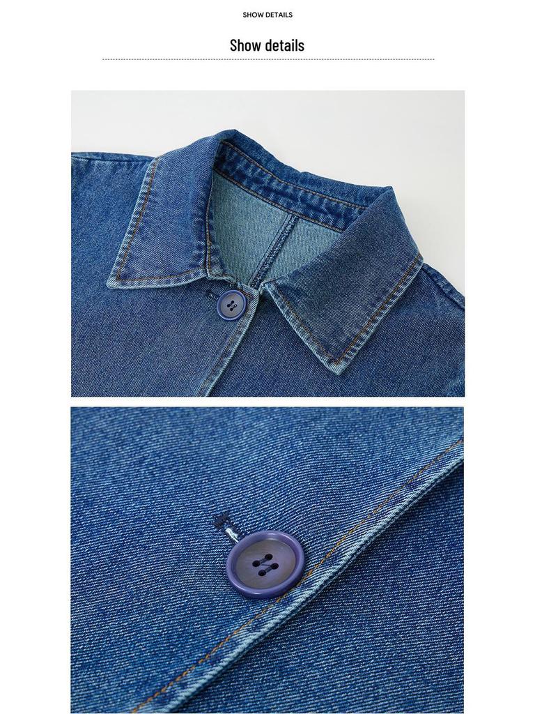 Dámská džínová bunda střední délky s velkými kapsami - Ležérní zeštíhlující trenčkot na jaro a podzim