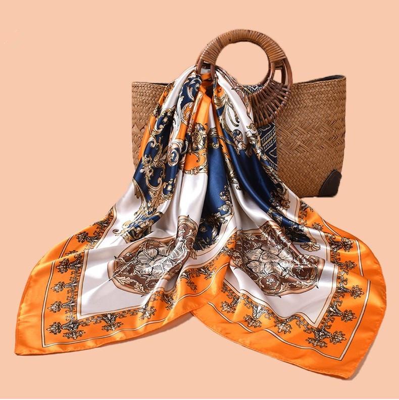 High Quality Print Silk Square Scarf Women Soft Satin Hairband Neckerchief Office Hijab Headband Foulard Bag Ribbons Gift 90Cm