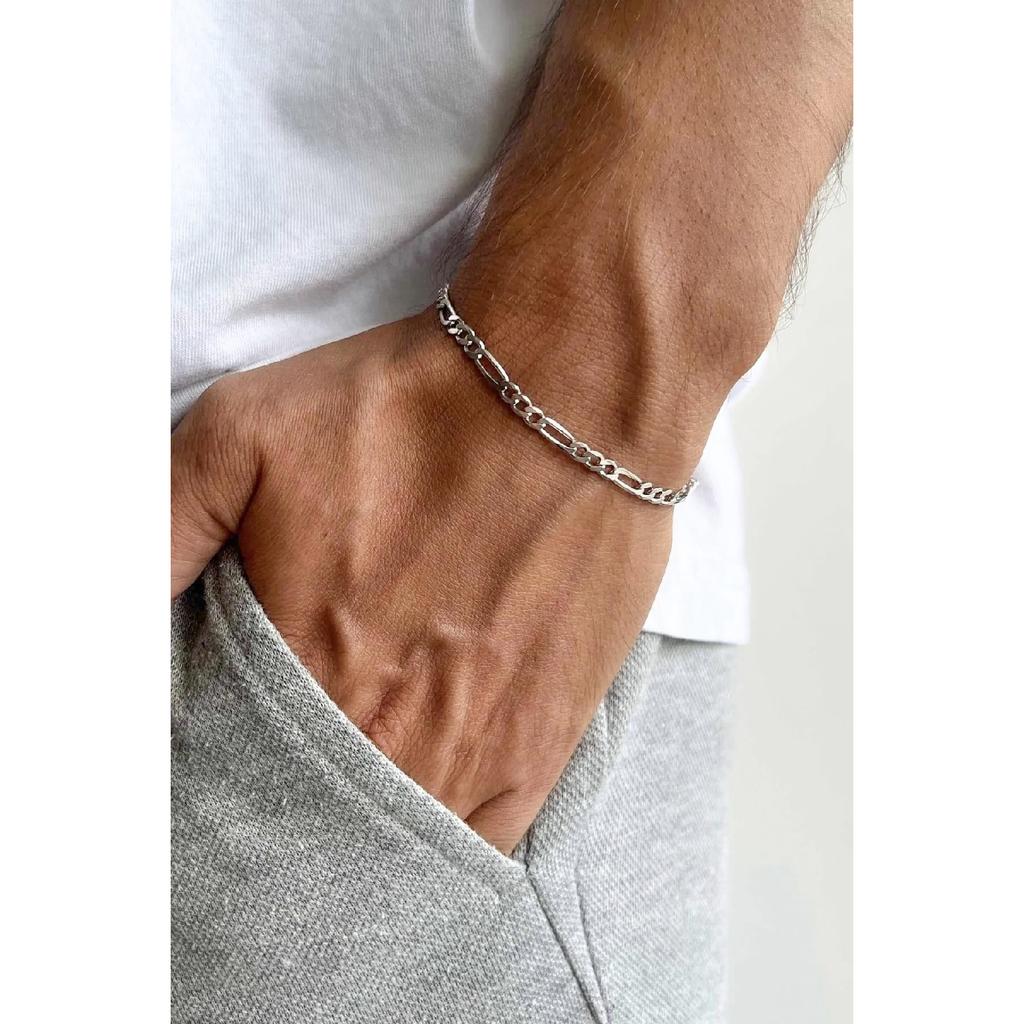 Unisex-Armband mit anlaufgeschützter Figaro-Kette aus silbernem Stahl