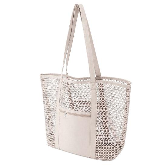 Mesh Beach Tote, Women Shoulder Bag, Sandproof Breathable Beach Bag with Zippered Pocket, Summer Travel Tote Bag for Holiday Daily Use