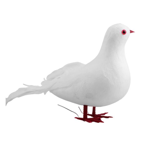White Lifelike Artificial Bird Figurine Realistic Feathered Fake Peace Birds Ornaments for Christmas