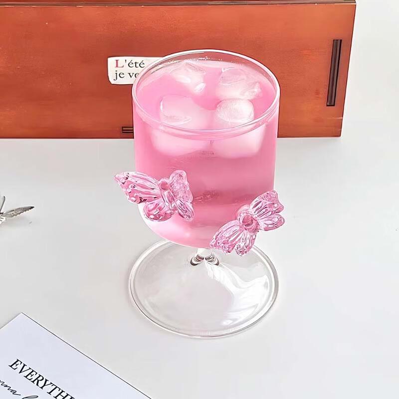 Pink Butterfly Heat-Resistant Glass Goblet