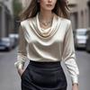 Women Shirt Swing Collar Long Sleeve Design Loose Fit Shirt Solid Color Versatile Office Lady Shirt Workwear
