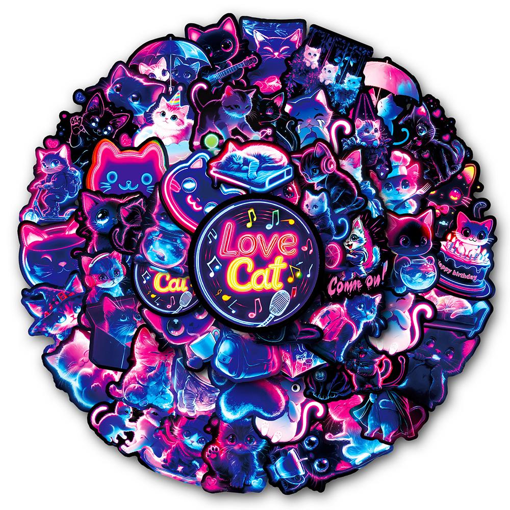 10/30/50pcs Cute Neon Light Cat Sticker Kawaii Animal Cartoon Decals DIY Stationery Fridge Suitcase Aesthetic Graffiti Sticker