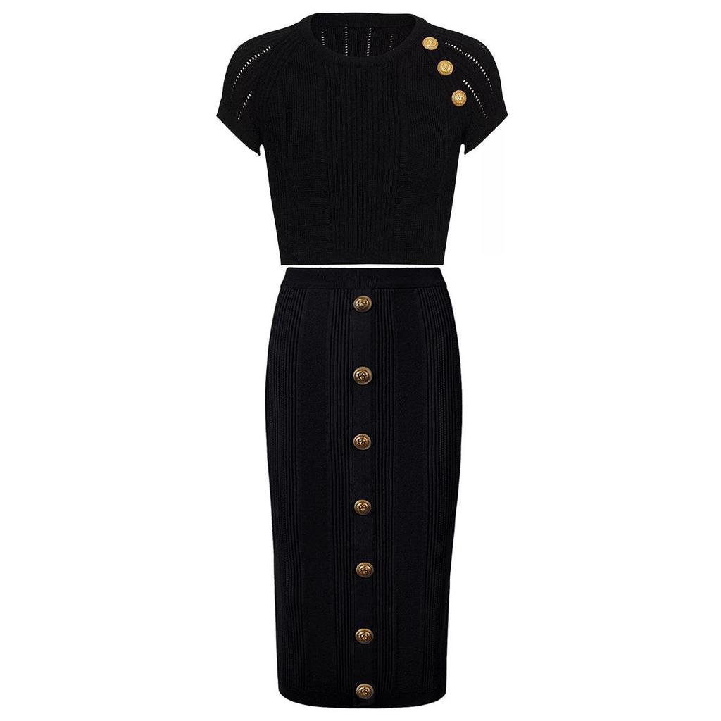 Available: 2025 Summer Short-Sleeve Knit T-Shirt and Mid-Length Skirt Set.