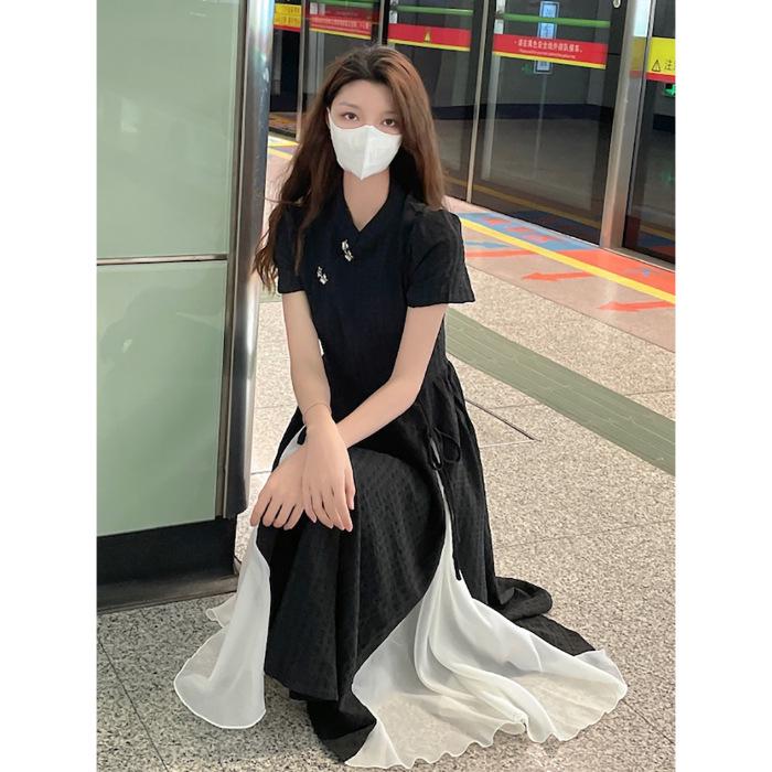 Women s Plus Size Summer Chinese Qipao Dress - Elegant Tea Break Black Dress 2X Large