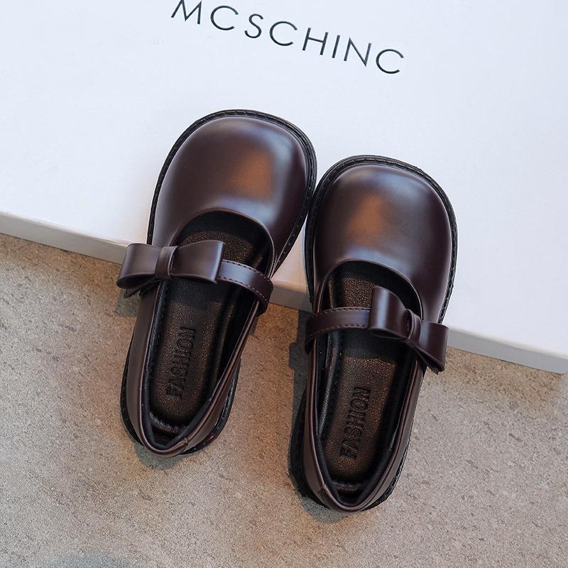 Girls' Black Leather Princess Shoes - British Style Autumn Collection