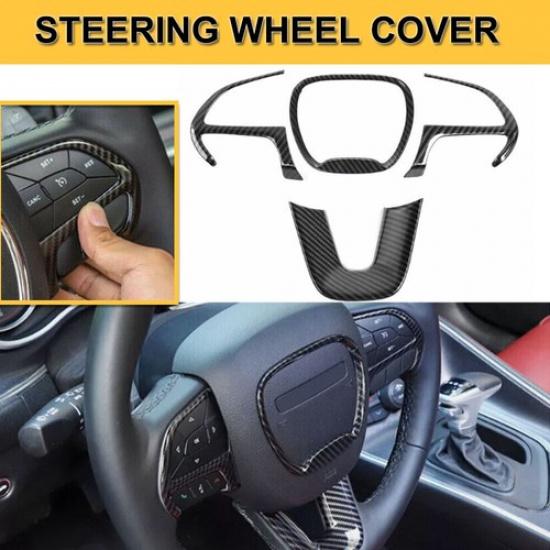 For Dodge Durango 2014+Challenger 15+ Console Steering Wheel COVER CARBON FIBER